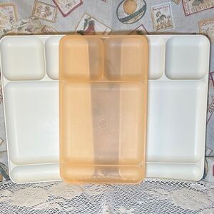 3 vintage Tupperware divided cafeteria tray dinner lunch platter plates
